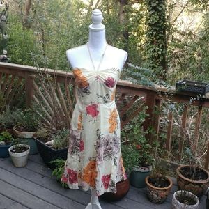 💃Anthropologie floral cotton halter sun dress